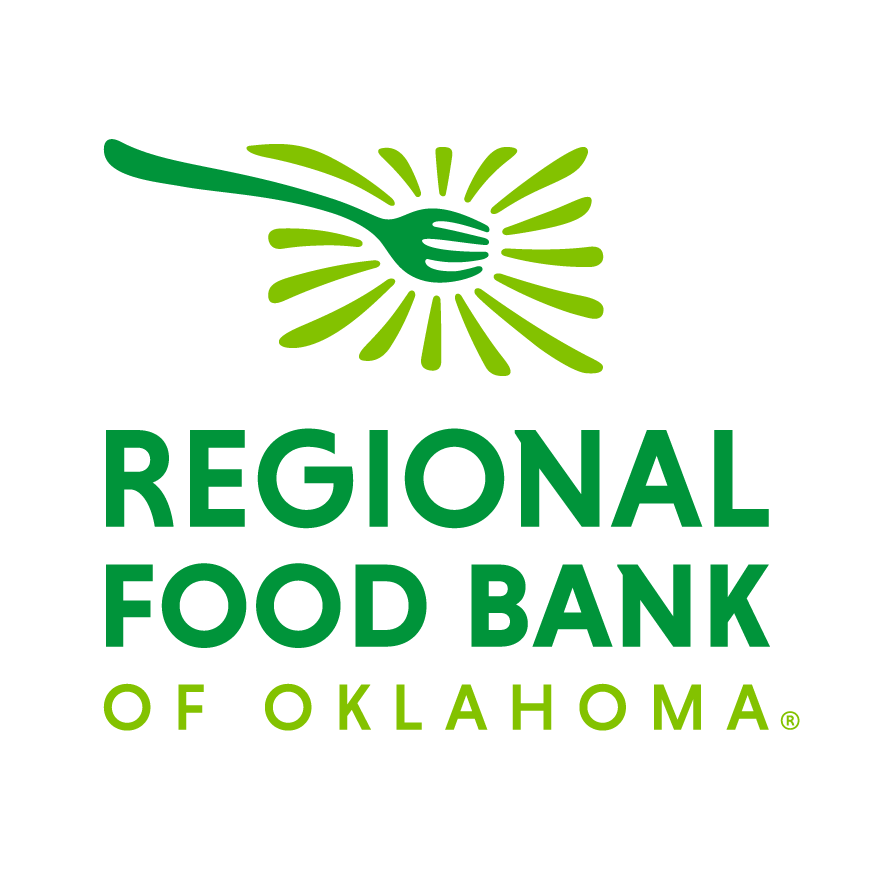Regional Food Bank of Oklahoma logo with an icon in the shape of the state of Oklahoma including a fork Regional Food Bank of Oklahoma logo with an icon in the shape of the state of Oklahoma including a fork